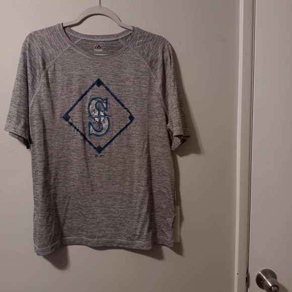 Majestic Men's Heather Gray Seattle Mariners Short-Sleeve Logo Tee - Picture 11 of 11